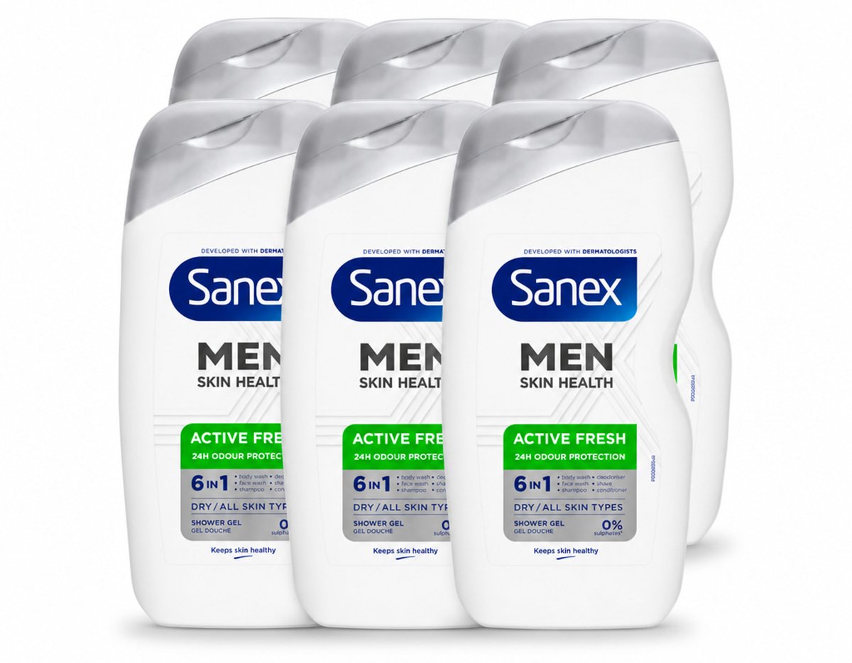 6 x Sanex – Douchegel – Men Active Fresh – 400 ml - Voordeelverpakking - 6 stuks