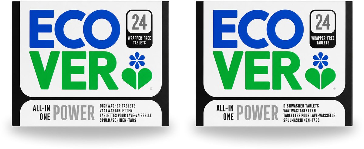 2 x Ecover - Vaatwastabletten All-in-One Power - 24 Tabs - Voordeelverpakking - 2 stuks