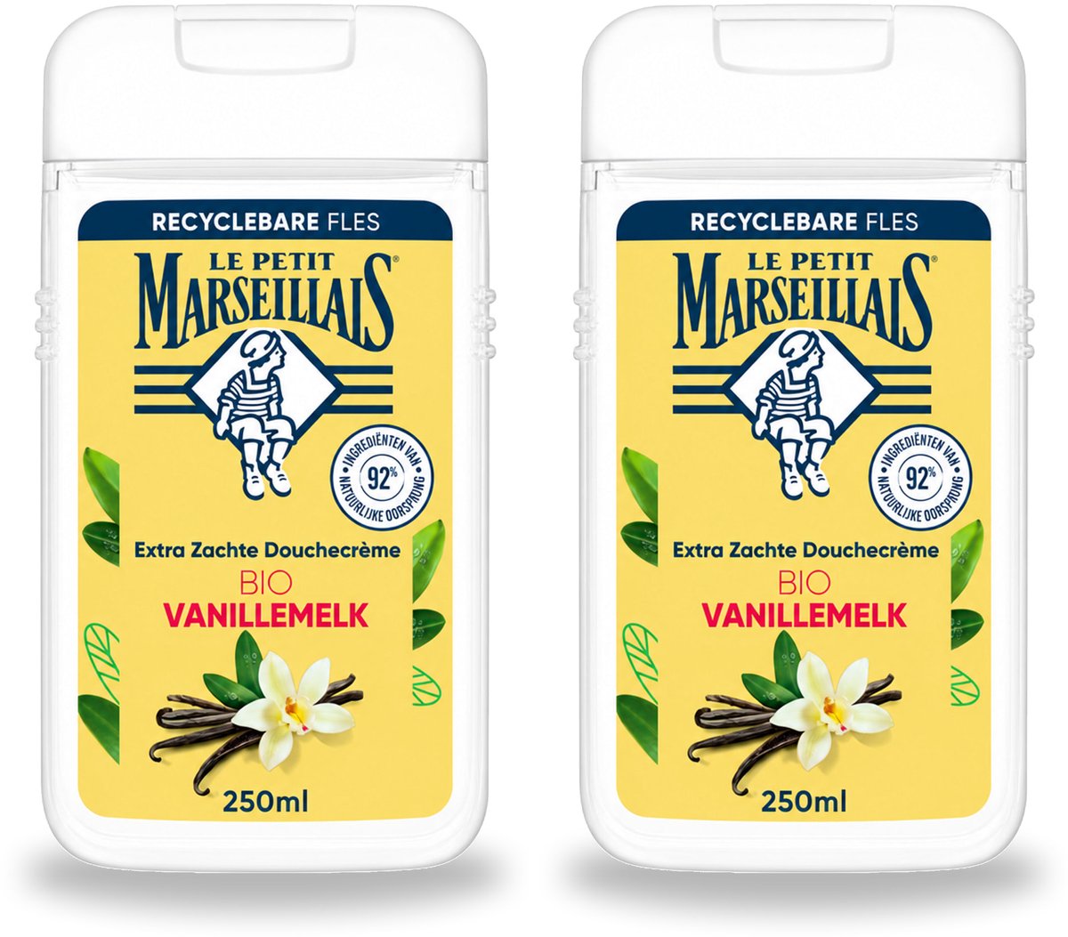 2 x Le Petit Marseillais – Douchecrème – Lait de Vanille Bio – Extra zacht – 250 ml - Voordeelverpakking - 2 stuks