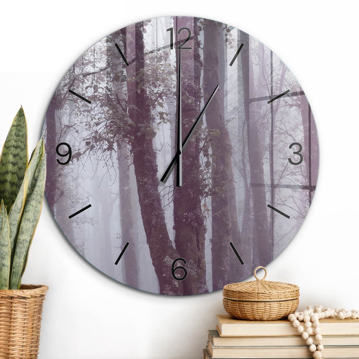 ArtPrintCave Grijs Glazen Klok - Wandklok 60 cm - Muurklok Rond - Mysterieus Bos Wandklok Keuken - Landschappen Unieke Klok - Zwarte Klokwijzers