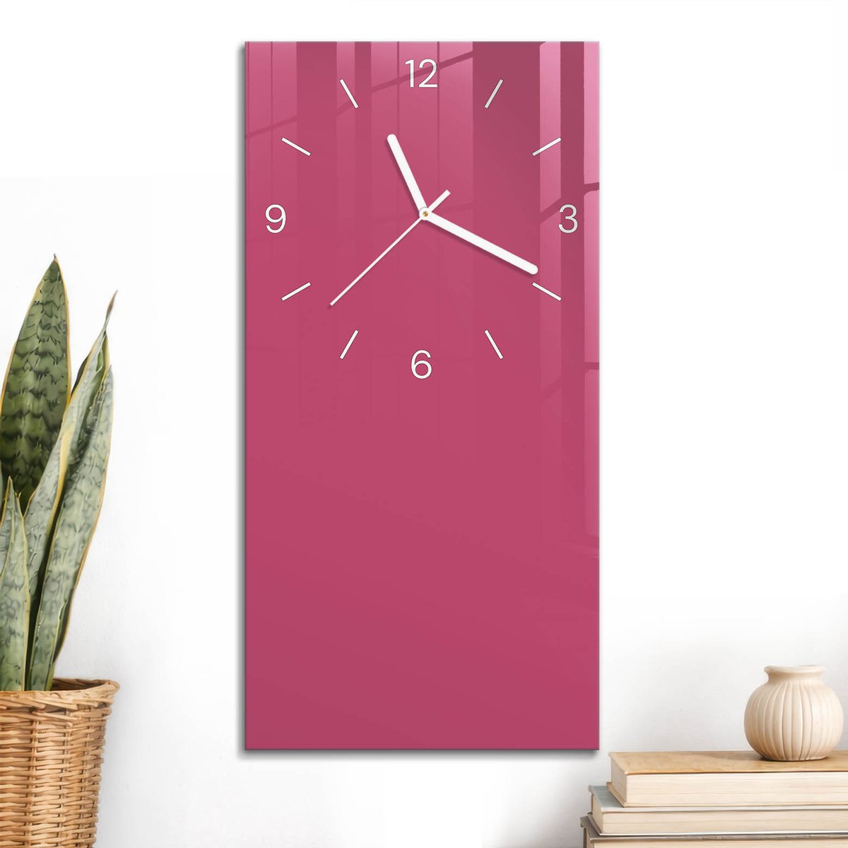 ArtPrintCave Roze Glazen Klok - 30x60 cm - Rechthoekige Wandklok - Energie Roze Wandklok Keuken - Abstractie Unieke Klok - Witte Klokwijzers