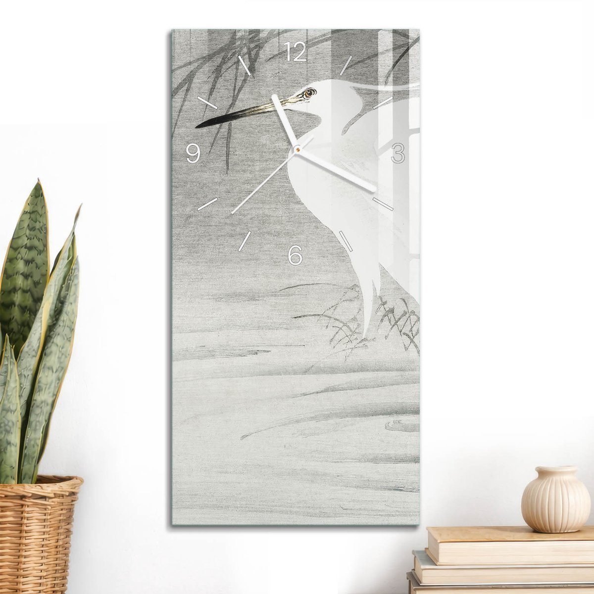 ArtPrintCave Wit Glazen Klok - 30x60 cm - Rechthoekige Wandklok - Stille Elegantie Stille Wandklok - Natuur Wandklok Keuken - Witte Klokwijzers