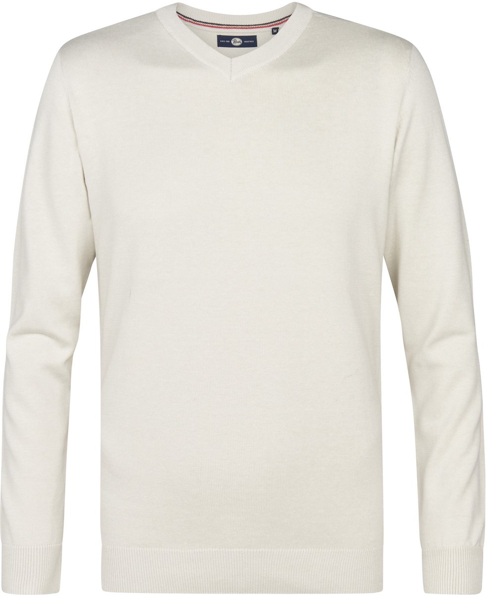 Petrol Industries Heren Trui - Fijngebreid - V-hals - Pullover - Basic Knit - Wit - Maat XL