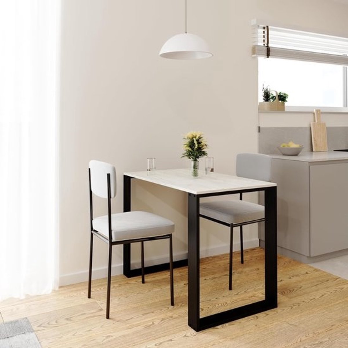 Rechthoekige Eettafel Modern Design met Laminaat Blad en Stabiele Tafelpoten