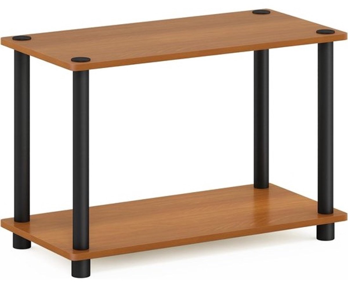 2-Tier No Tools Bijzettafel - Salontafel en Plank in Licht Kers/Zwart