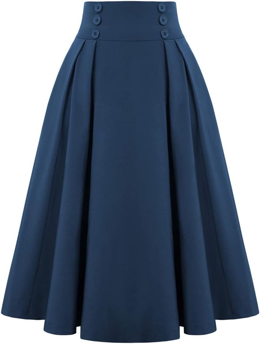Poque Vintage A-lijn rok voor dames, hoge taille, midi-feestelijke rok, plooirok