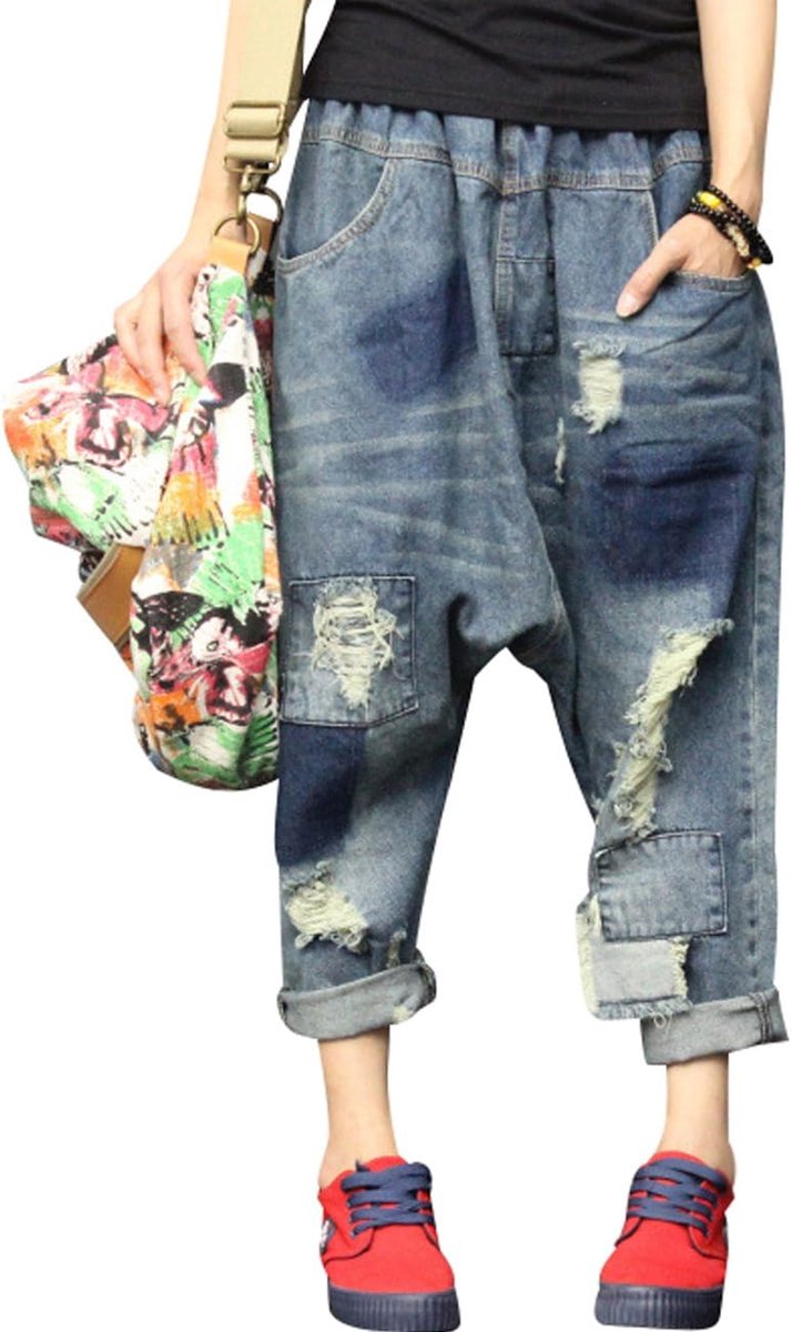 Dames Elastische taille Breed been Harembroek Hole Jeans