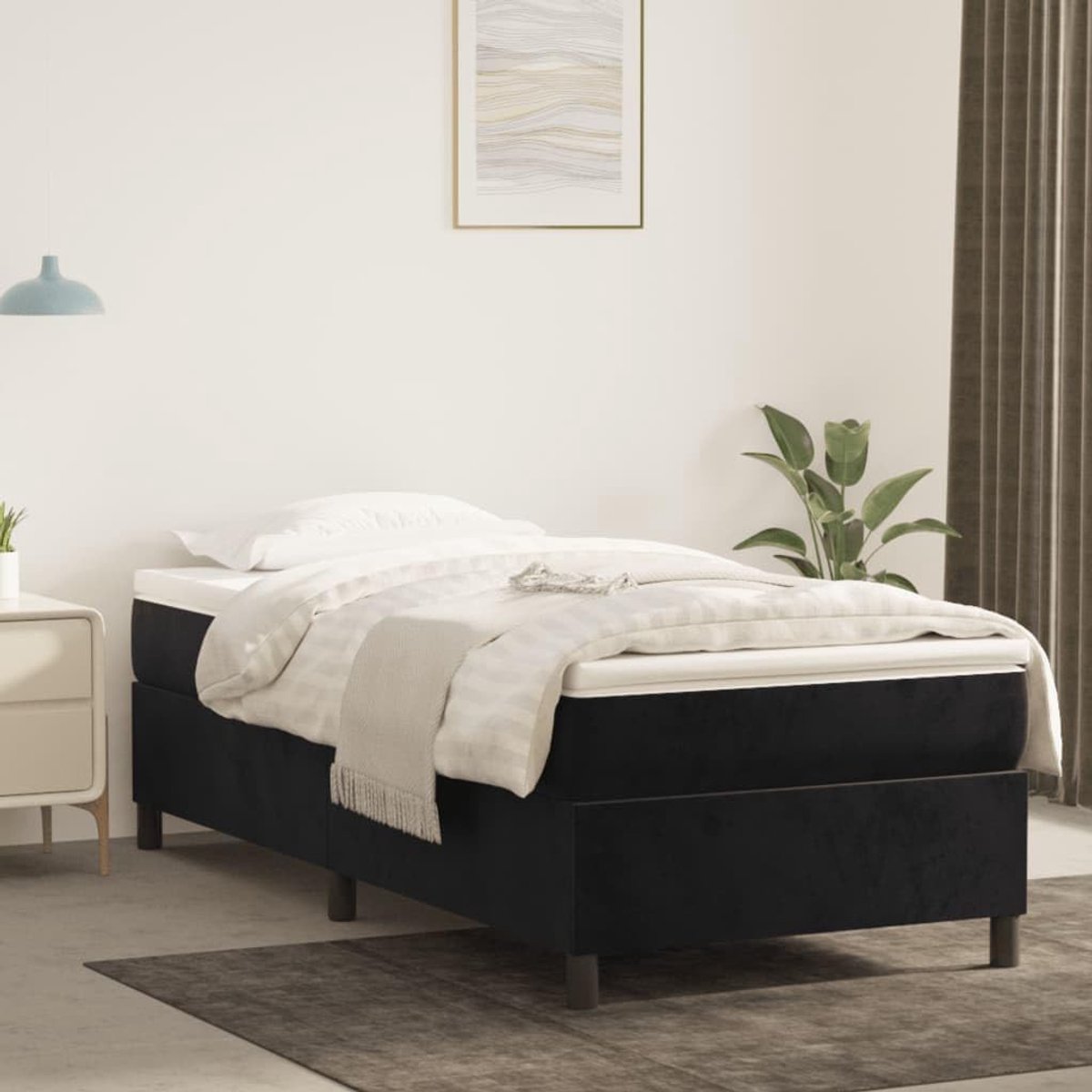 Bed fluweel zwart 80x200 cm zachte stoffen bedframe met stevige poten multiplex lattenbodem ideaal voor slaapkamer en logeerkamer geen matras inbegrepen