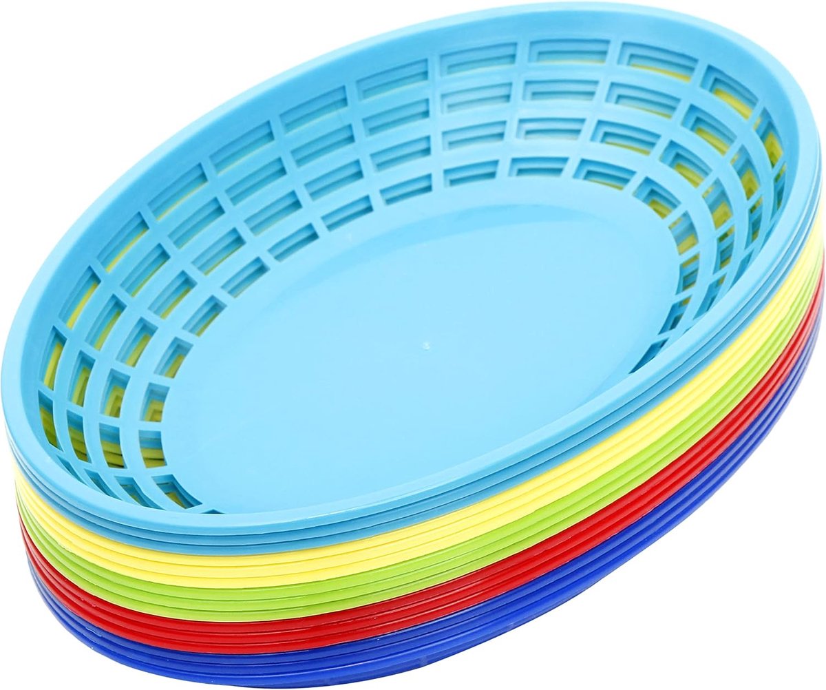 15 Stuks Plastic Voedselmanden, Fast Food Manden, Ovale Voedselmanden, 5 Kleuren