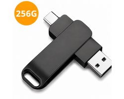 USB Stick 256 GB - USB C en USB A - USB 3.0 - Geschikt voor alle Laptops / Smartphones / Tablets - Plug & Play - Zwart