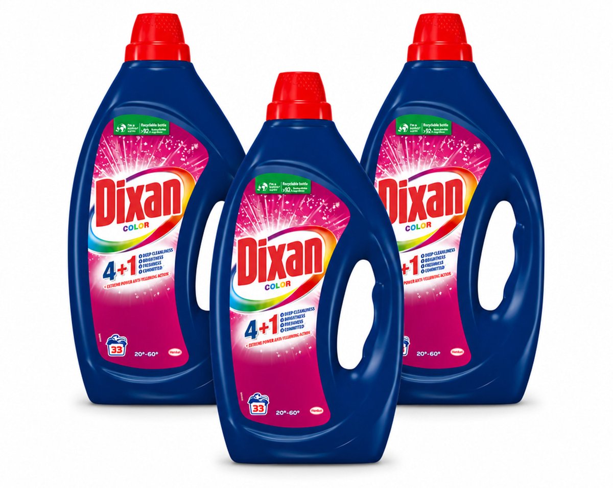 3 x Dixan - Vloeibaar wasmiddel - Voor gekleurde was - 33 wasbeurten - Voordeelverpakking - 3 stuks