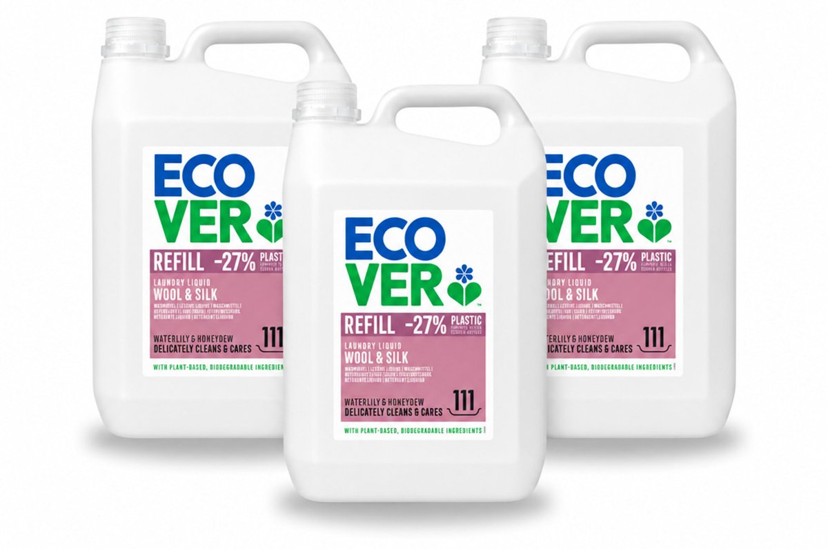 3 x Ecover - Vloeibaar wasmiddel - Wol & Fijnwas - Waterlelie & Honingmeloen - 5 liter - 111 wasbeurten - Voordeelverpakking - 3 stuks