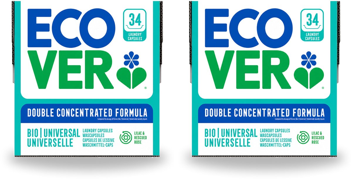 2 x Ecover - Waspods - Universeel - Geconcentreerde formule - 34 wasbeurten - Bulkverpakking - 2 stuks