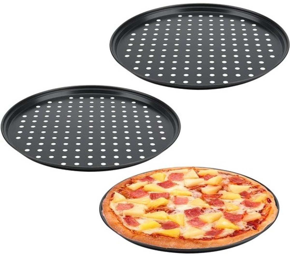 3 Stuks 12 Inch Pizza Tray, 32cm Antiaanbak Pizza Pannen met Gaten, Ideaal voor Perfecte Pizza's en Oven Bakken