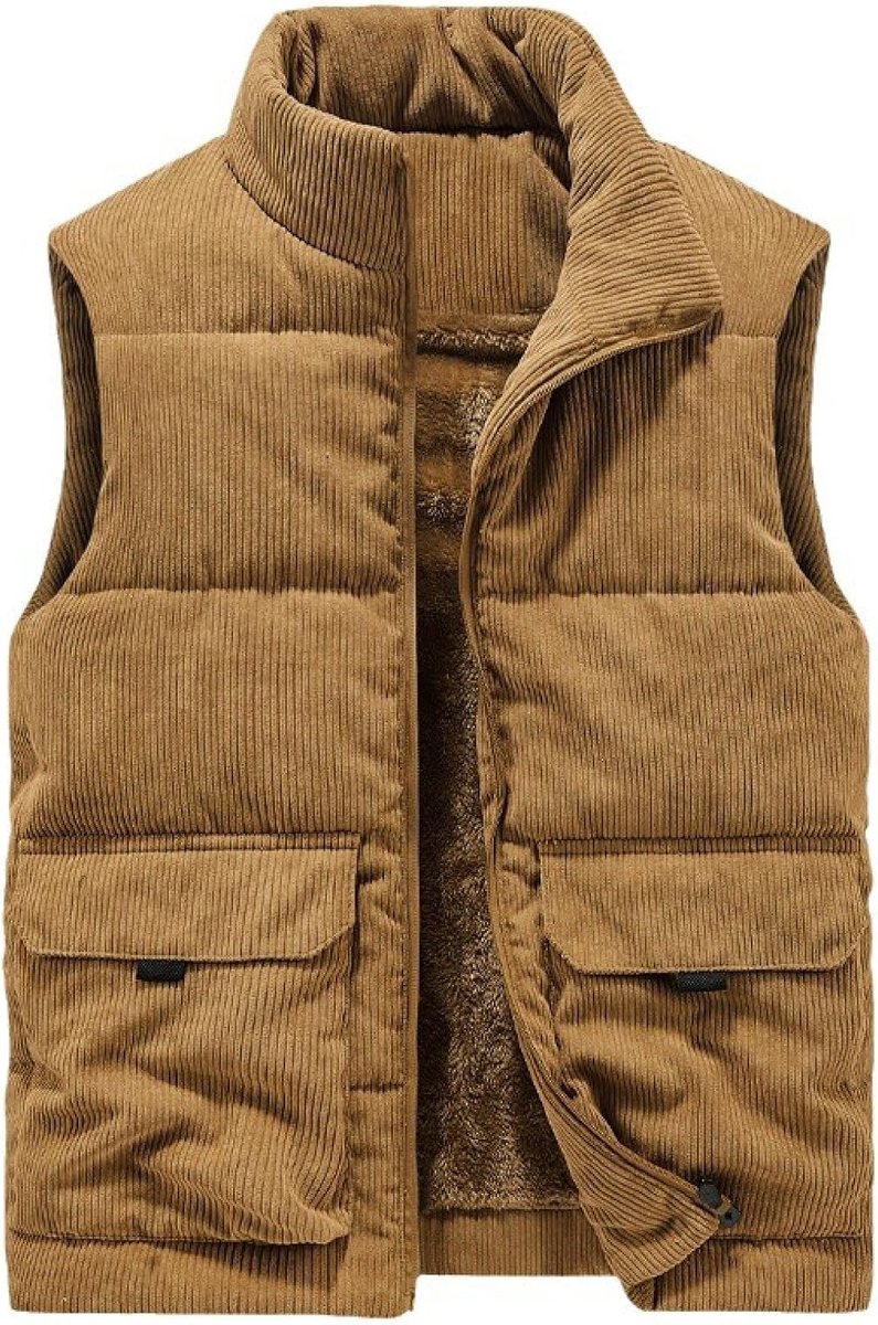 Corduroy opstaande kraag gewatteerde fleece vest jas, bodywarmer gilets, winter outdoor gewatteerde mouwloze jas
