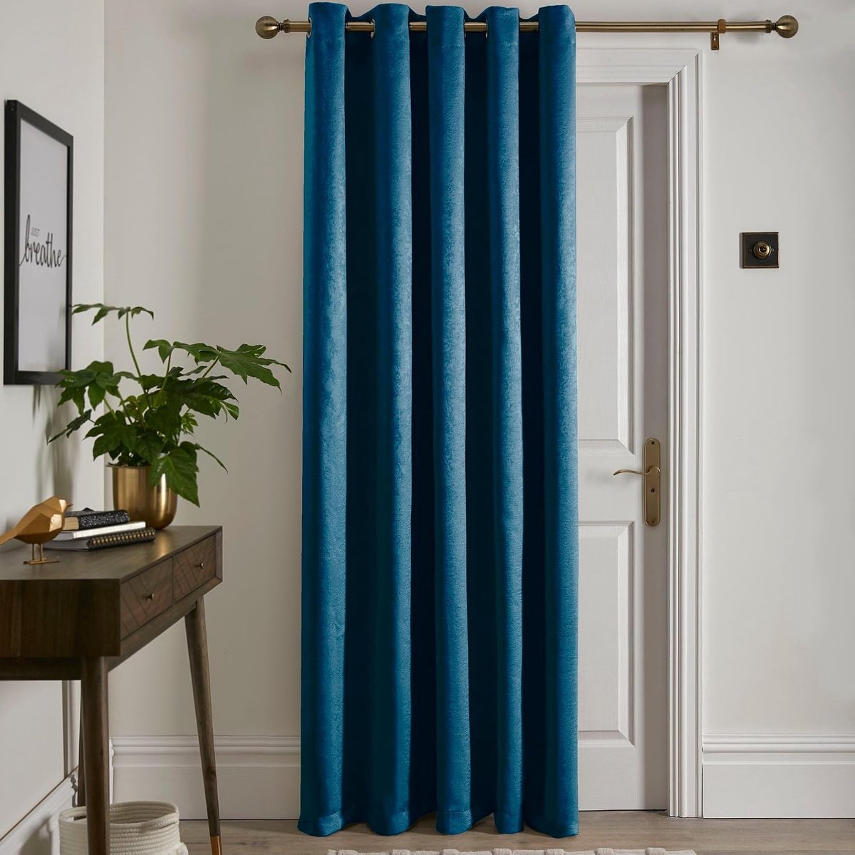 Blauwgroen enkel gordijn 166 x 214 cm (b x l) - kristal groenblauw gordijnen met oogjes - blauwe gordijnen voor slaapkamer/woonkamer - deurgordijnen - thermische gordijnen/raambekleding -