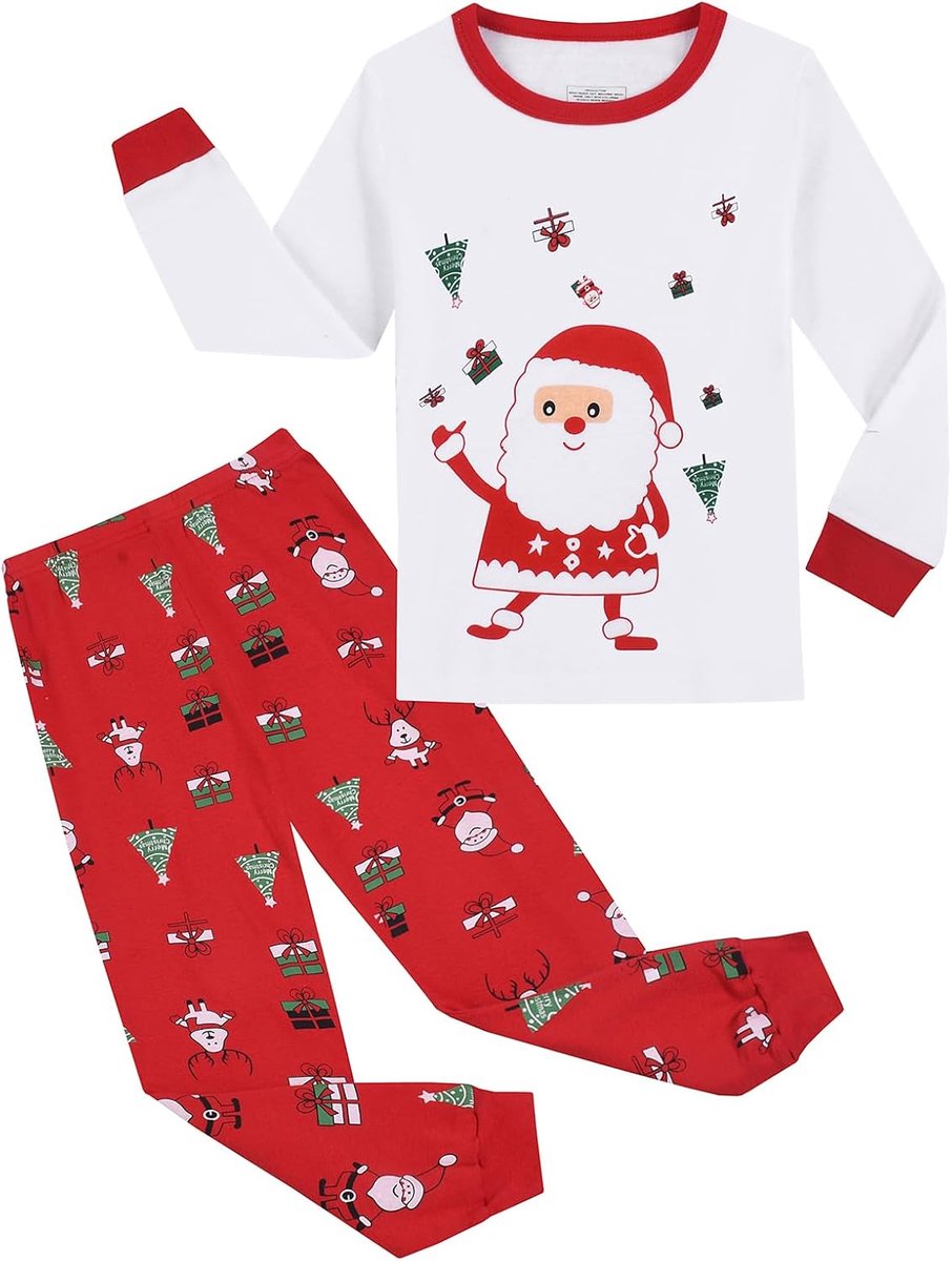 Jongens Pyjama meisjes Kinderen Kerstpyjama Lange mouwen katoen tweedelig 2-12 jaar