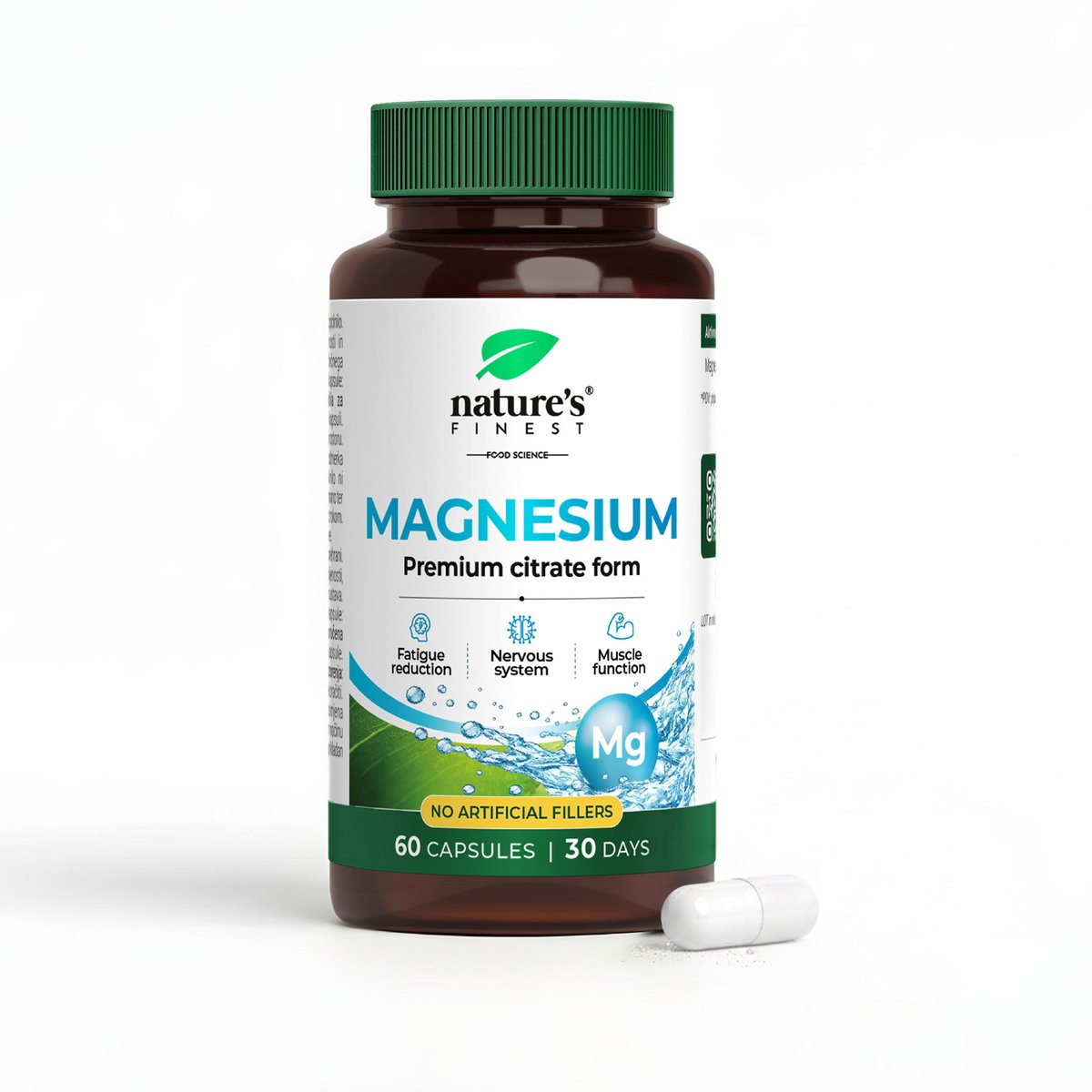 Nature's Finest Magnesiumcitraat - Voedingssupplement 60 Capsules - 276 mg Magnesium per Dagdosis (74% RI) - Draagt bij aan Normale Spierfunctie en Vermindering van Vermoeidheid - Vegan HPMC Capsules