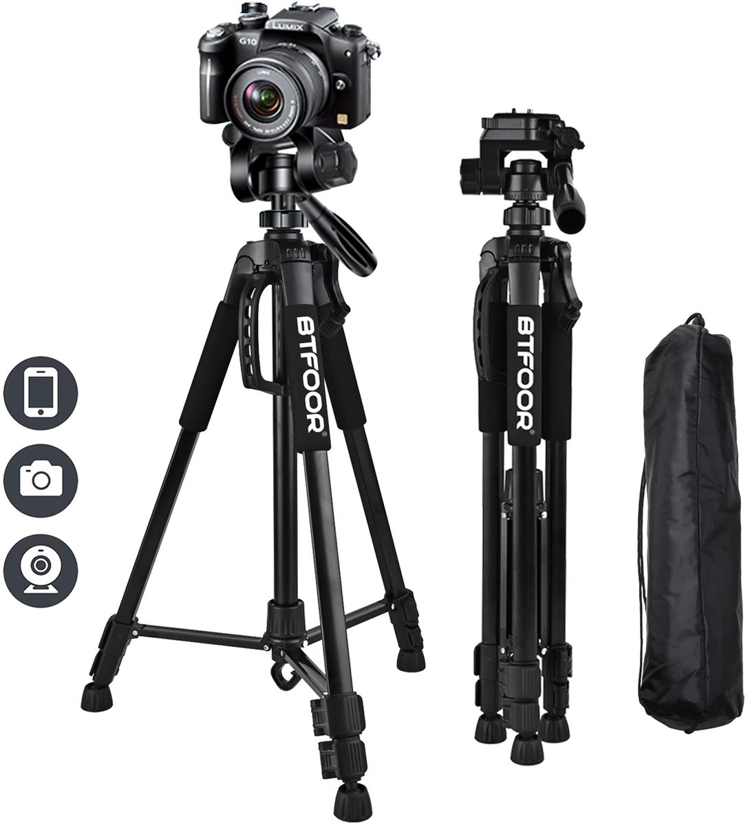 CreateEcom statief - statief telefoon - telefoonhouder - telefoonstandaard - Zelf Statief Aluminium Hoge 140 CM Stand - Met Quick Platen Mount Pan Head Voor Canon Nikon DSLR SLR Digitale Camera en smartphone.