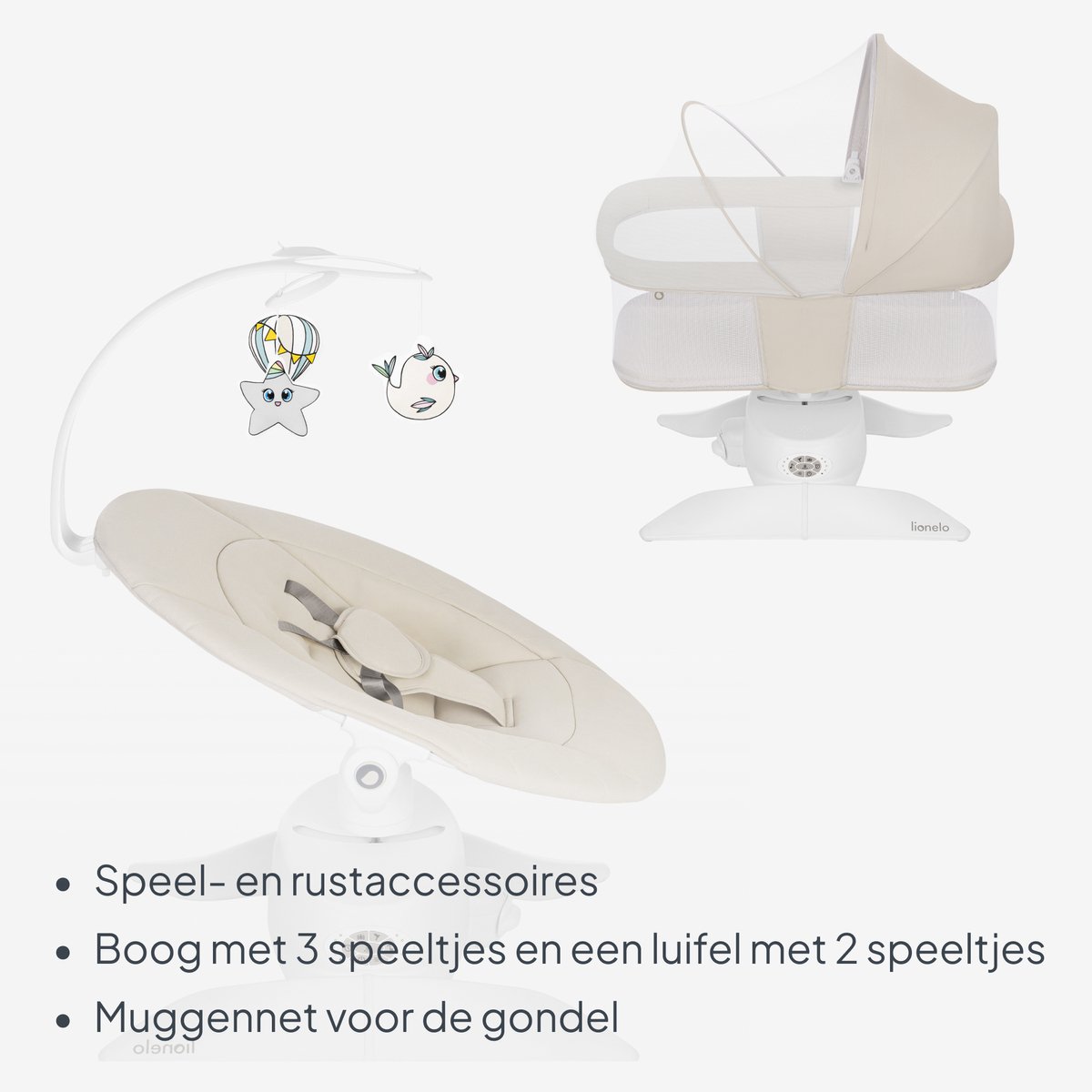 Lionelo Vivi Set Elektrische Babywipstoel 2in1 – Babyschommel & Wipstoel vanaf Geboorte tot 9 kg – - 360° Draaibare Zitting - Bewegingssensor - Bluetooth - Afstandsbediening - 5 Schommelsnelheden - T25 Matras – foto 6