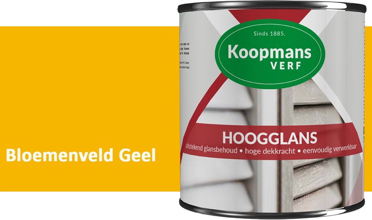 Koopmans Hoogglans Lakverf Binnen & Buiten – Voor Hout en Metaal – Krasvast – Hoge Dekkracht – Kozijnen, Deuren & Meubels – Bloemenveld Geel – 750 ml