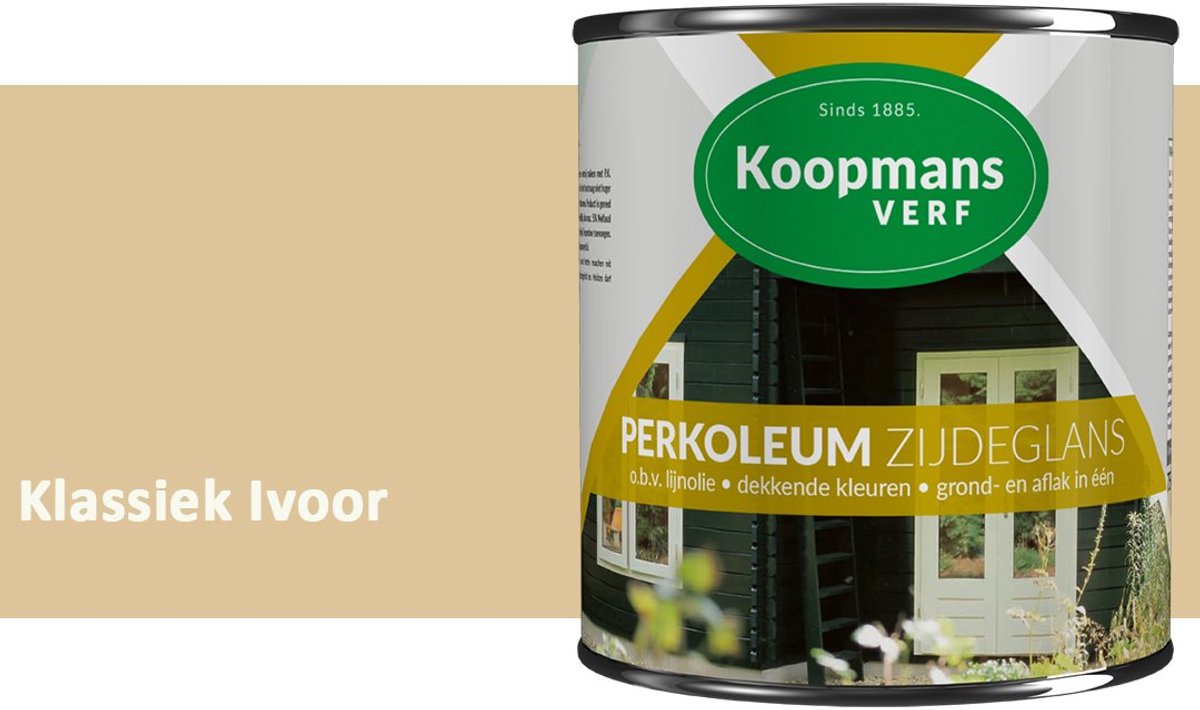 Koopmans Perkoleum Zijdeglans Dekkend – Houtverf Buiten – Dekkende Beits voor Schutting & Gevel – Elastisch & Weerbestendig – 750 ml – Klassiek Ivoor