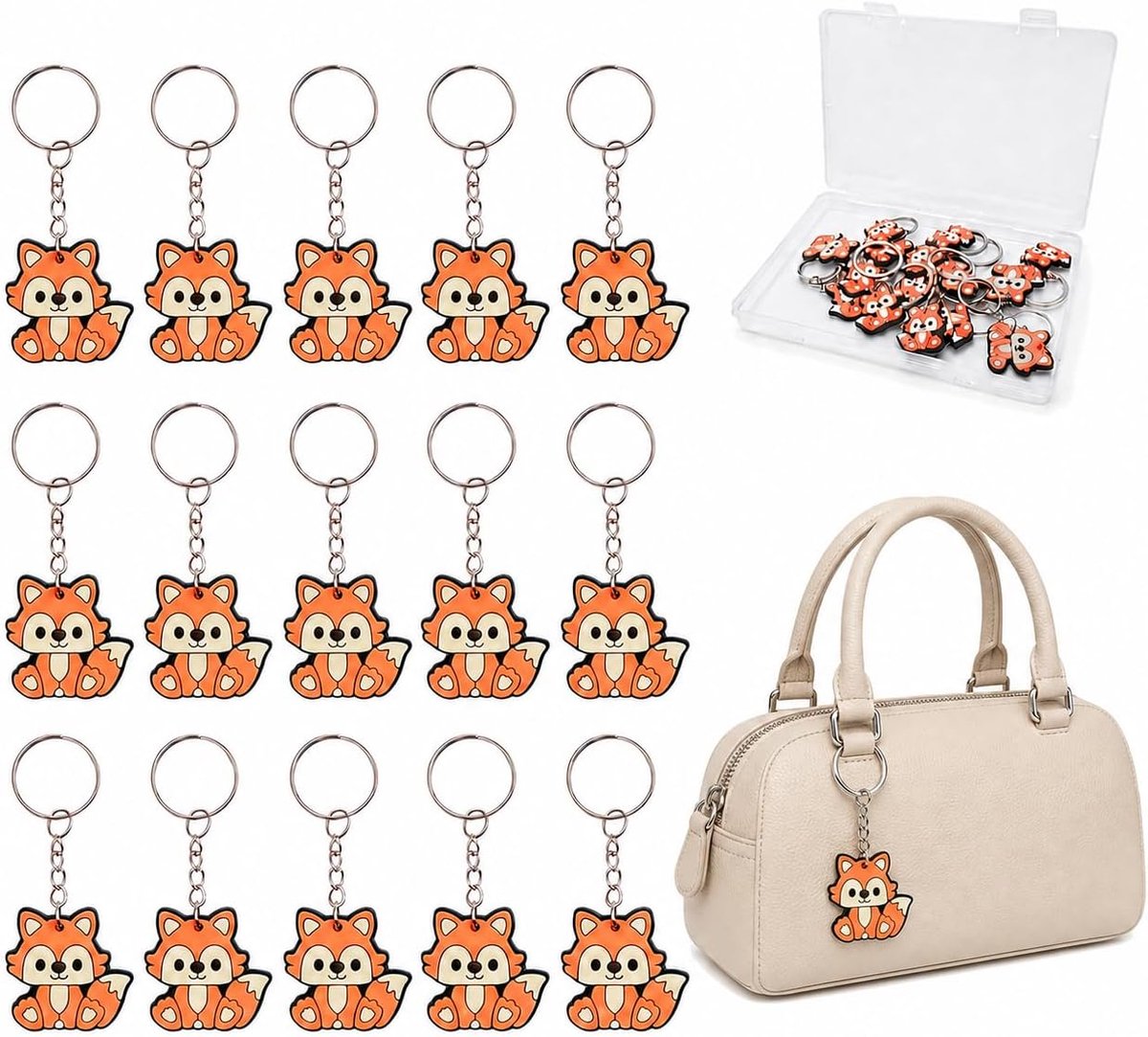 15 stuks vos sleutelhangers, dieren-sleutelhangers als cadeau