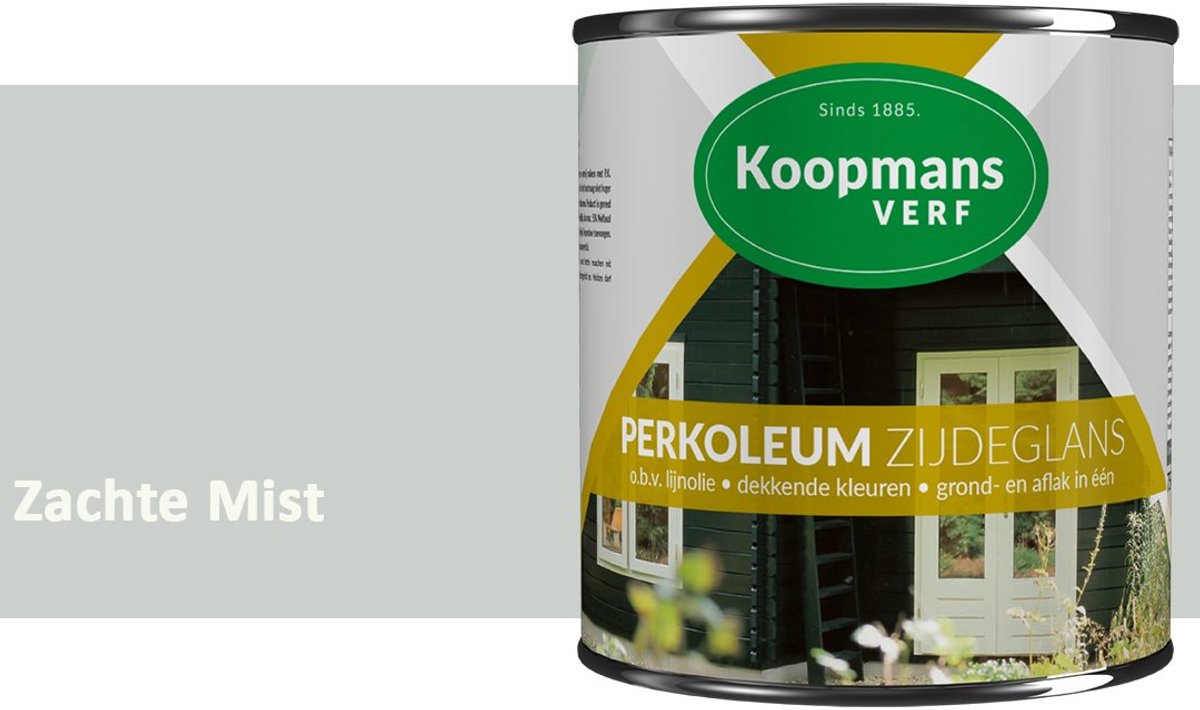 Koopmans Perkoleum Zijdeglans Dekkend – Houtverf Buiten – Dekkende Beits voor Schutting & Gevel – Elastisch & Weerbestendig – 750 ml – Zachte Mist