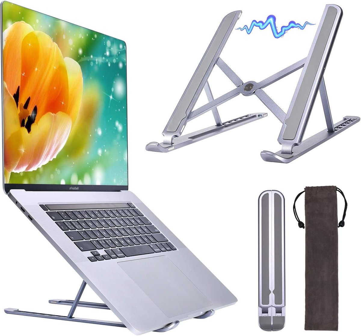 Stand, Yanavee Draagbare Laptop Bureaustandaard, 6 niveaus Verstelbare Laptop Riser met Speciaal Magnetisch Ontwerp, Ergonomische Aluminium Notebook Laptop Standhouder voor 10-15,6 inch Laptops, Ruimte Grijs