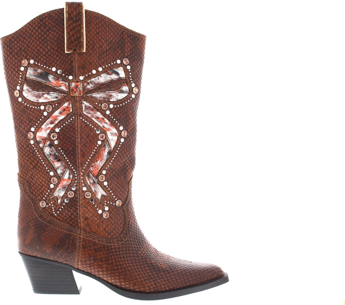 Dames Enkellaars Kurt Geiger Kurt Geiger Rodeo Bow Cowboy Dk Brown Cognac - Maat 38
