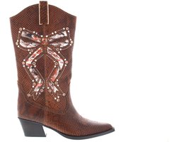 Dames Enkellaars Kurt Geiger Kurt Geiger Rodeo Bow Cowboy Dk Brown Cognac - Maat 38