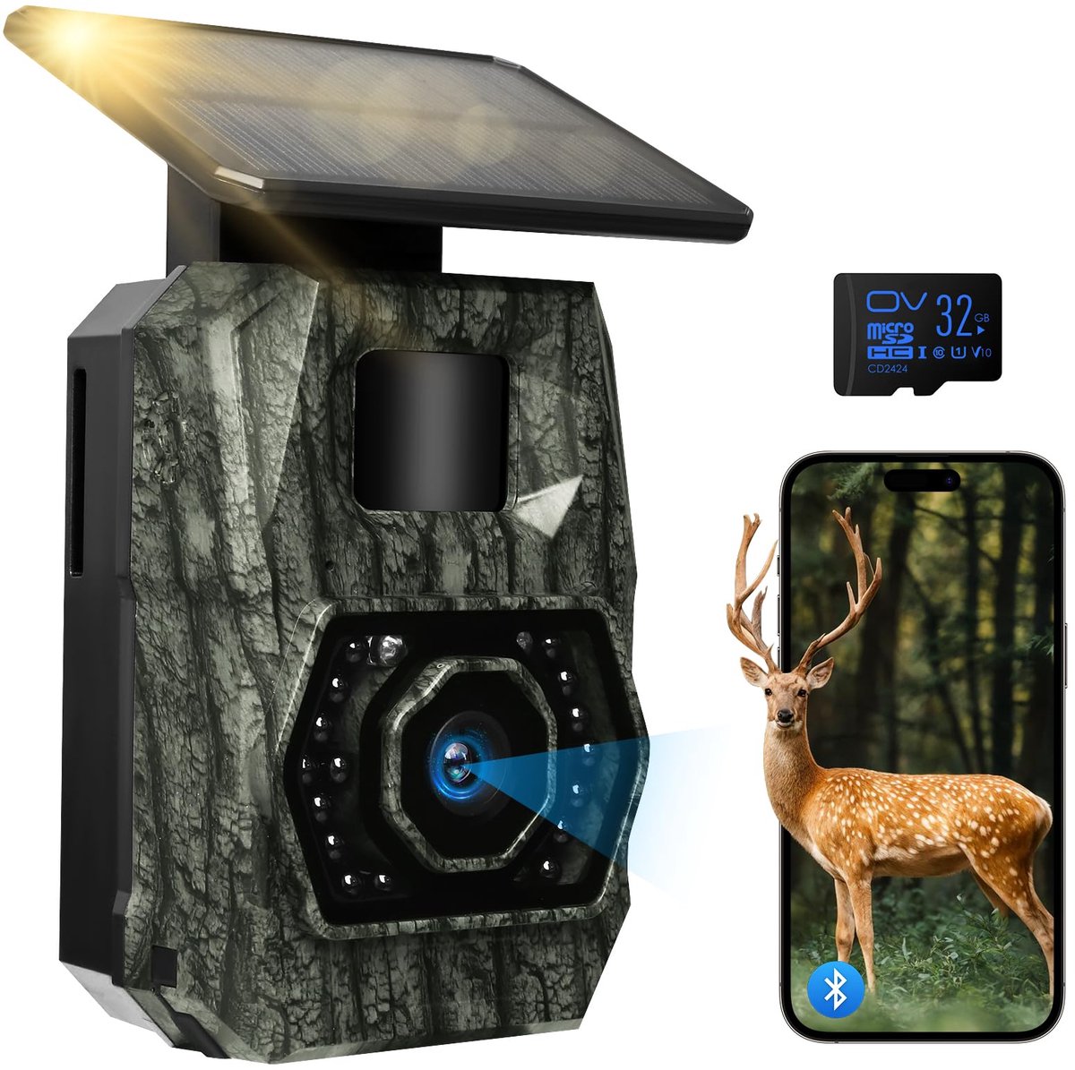 Wildlife Camera 48MP met Wifi & Solar, Nachtzicht, Bewegingssensor 0,1s, IP66 Waterdicht, 5200mAh