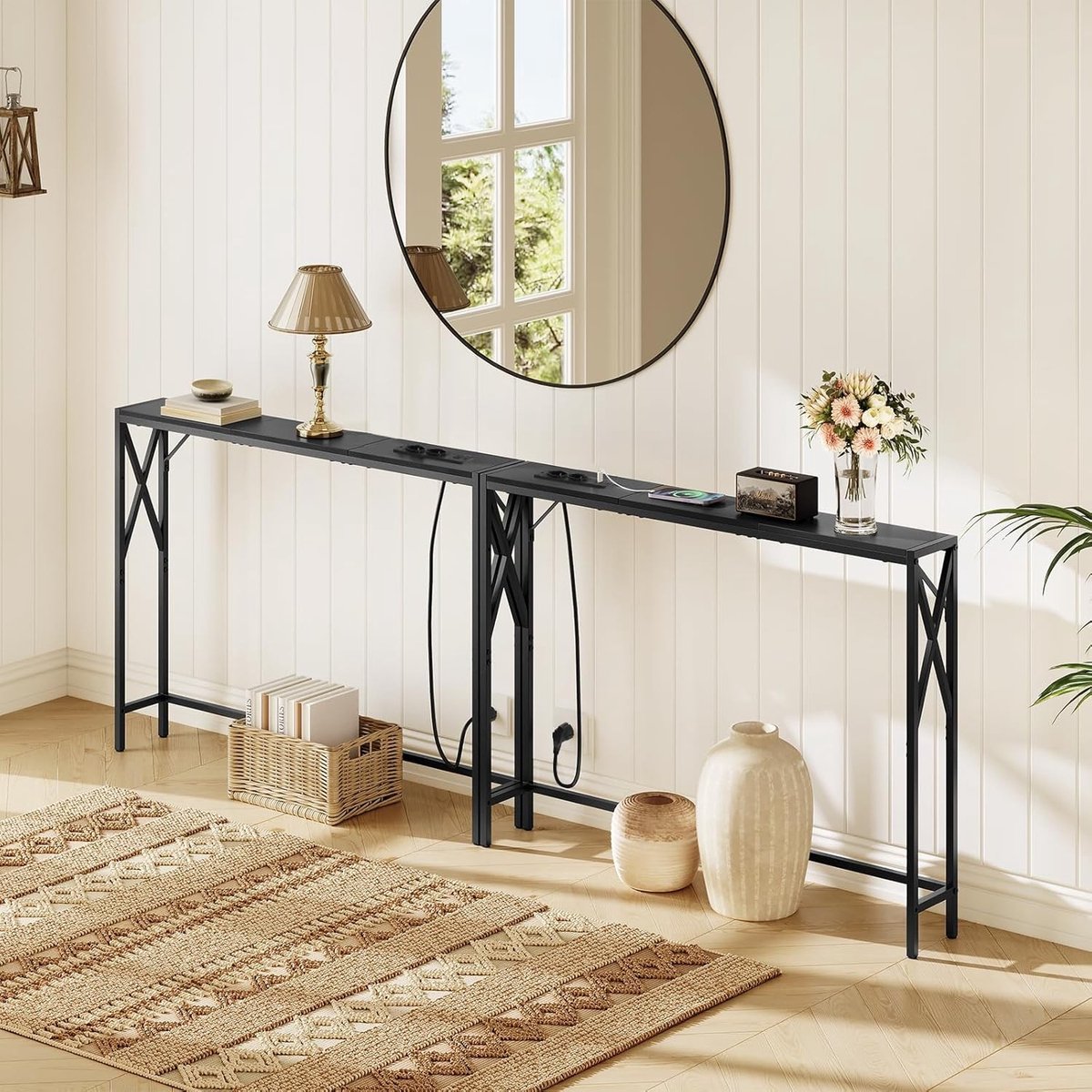 Vellaro Bijzettafel set - Zwart - 15 x 100 x 73,8 cm - Metalen Frame en Spaanplaat - Voor Woonkamer en Hal