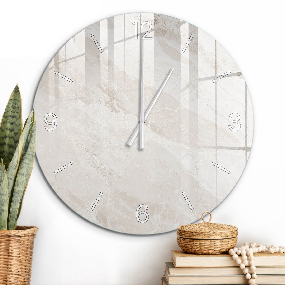 ArtPrintCave Beige Glazen Klok - Wandklok 60 cm - Muurklok Rond - Klassieke Elegantie Wandklok Keuken - Achtergronden En Patronen Unieke Klok - Witte Klokwijzers