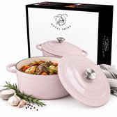 braadpan 22 cm–gietijzeren pan–braadpan inductie–Geëmailleerde Gietijzeren Stoofpan–Ovenbestendig Met Deksel Roze – Royal Swiss®