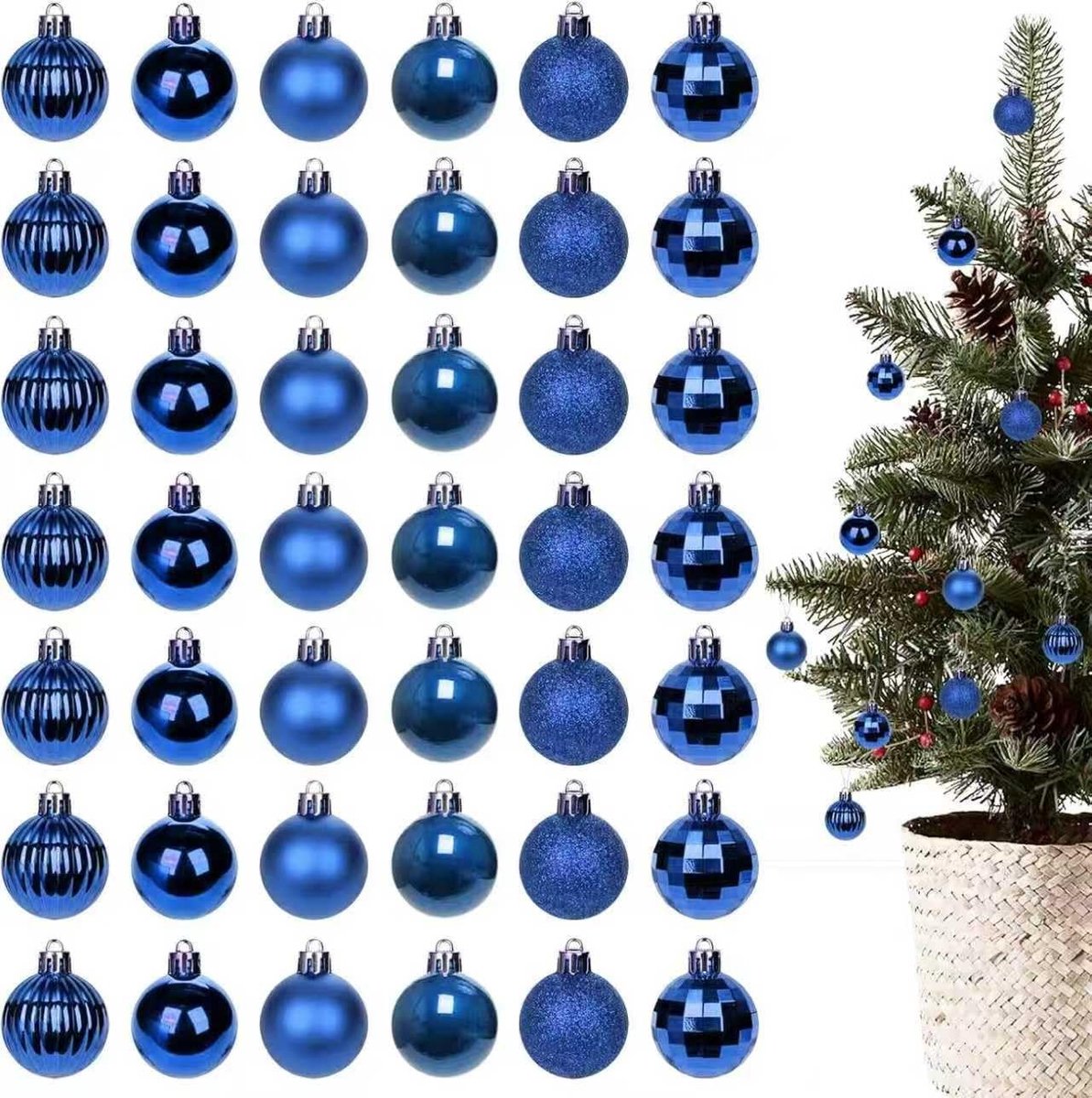 Shiny Kerstballen Set van 42 Stuks - Schitterende en Schokbestendige Decoratie voor de Kerstboom, Bruiloft en Feestdagen - Mini 3cm Blauwe Kerstversiering