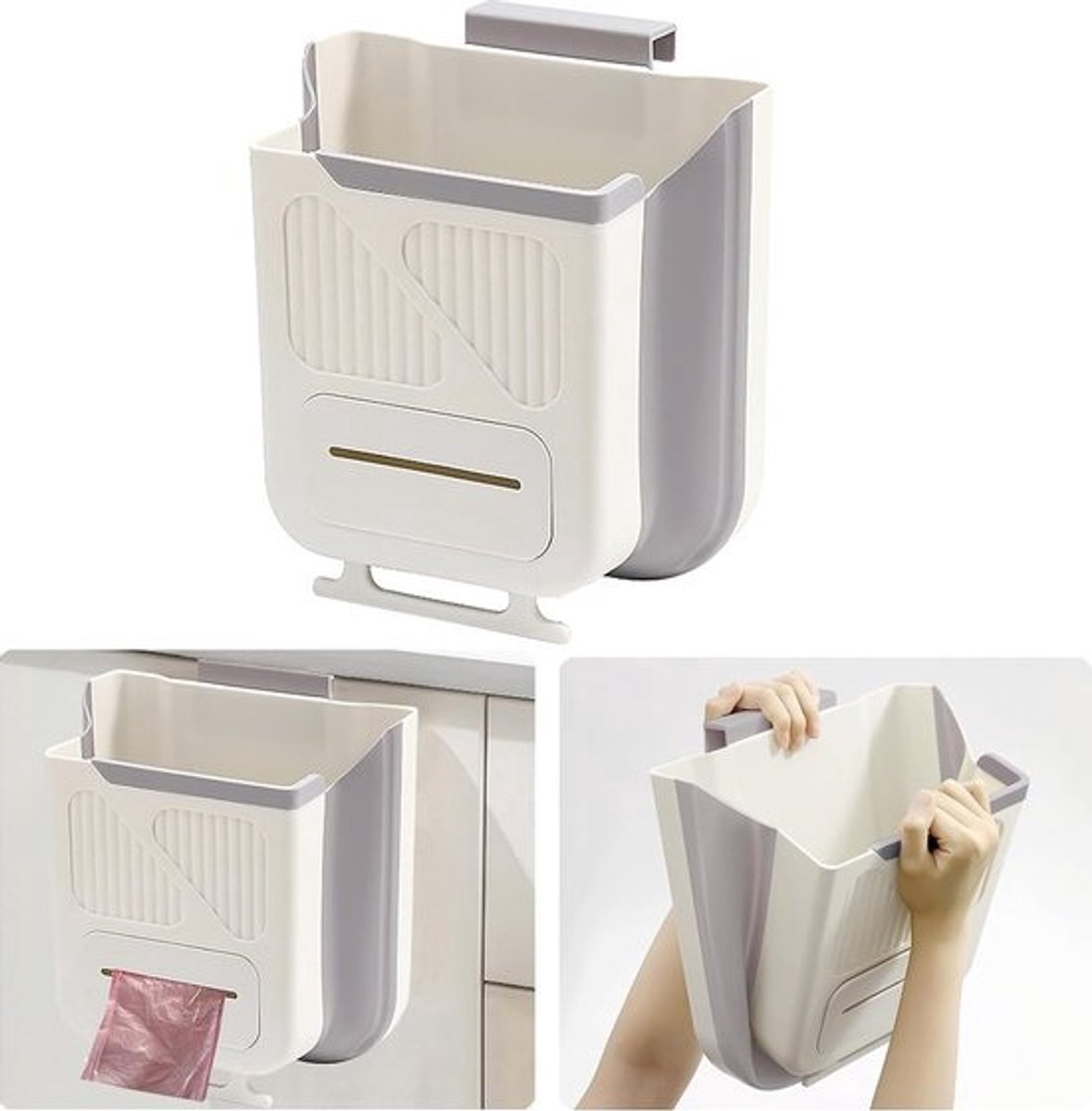 Vuilnisemmer, hangend keukenafvalemmer, opvouwbare vuilnisemmer voor keuken, badkamer, slaapkamer, autostoel, groot kaliber, opvouwbaar, hangend ontwerp (L)