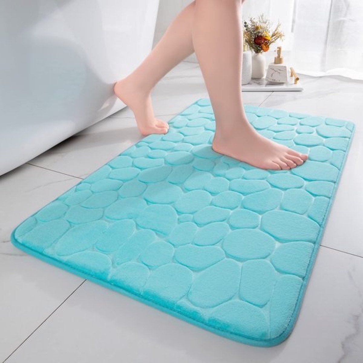 SnelShoppen - Badmat Traagschuim, Absorberende Douchemat, Antislip Voetmat voor Badkamer en Woonkamer, Decoratief Badkamertapijt, 43 x 61 cm, Blauwgro