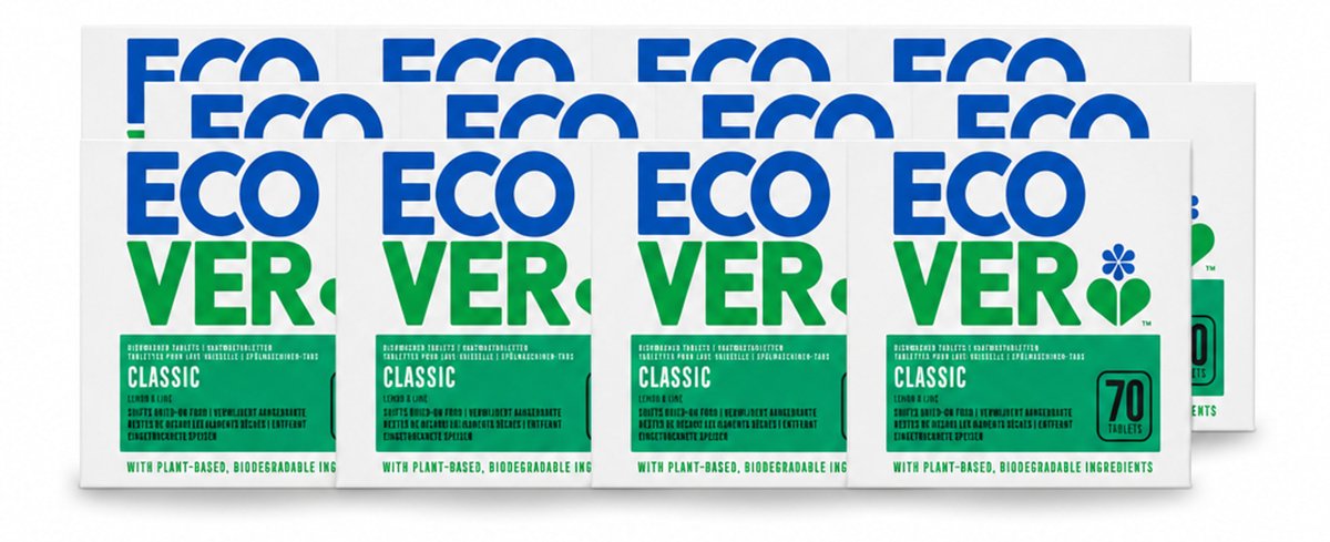 12 x Ecover - Vaatwastabletten Classic - Citroen & Limoen - 70 Tabs - Voordeelverpakking - 12 stuks