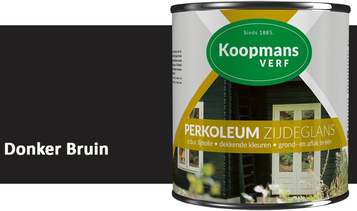 Koopmans Perkoleum Zijdeglans Dekkend – Houtverf Buiten – Dekkende Beits voor Schutting & Gevel – Elastisch & Weerbestendig – 750 ml – Donker Bruin