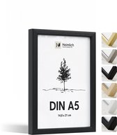Heimlich Fotolijst A5 (14,8x21 cm) - Massief Hout Zwart - Staand en Wandhangend - Onbreekbaar Kunststof Glas