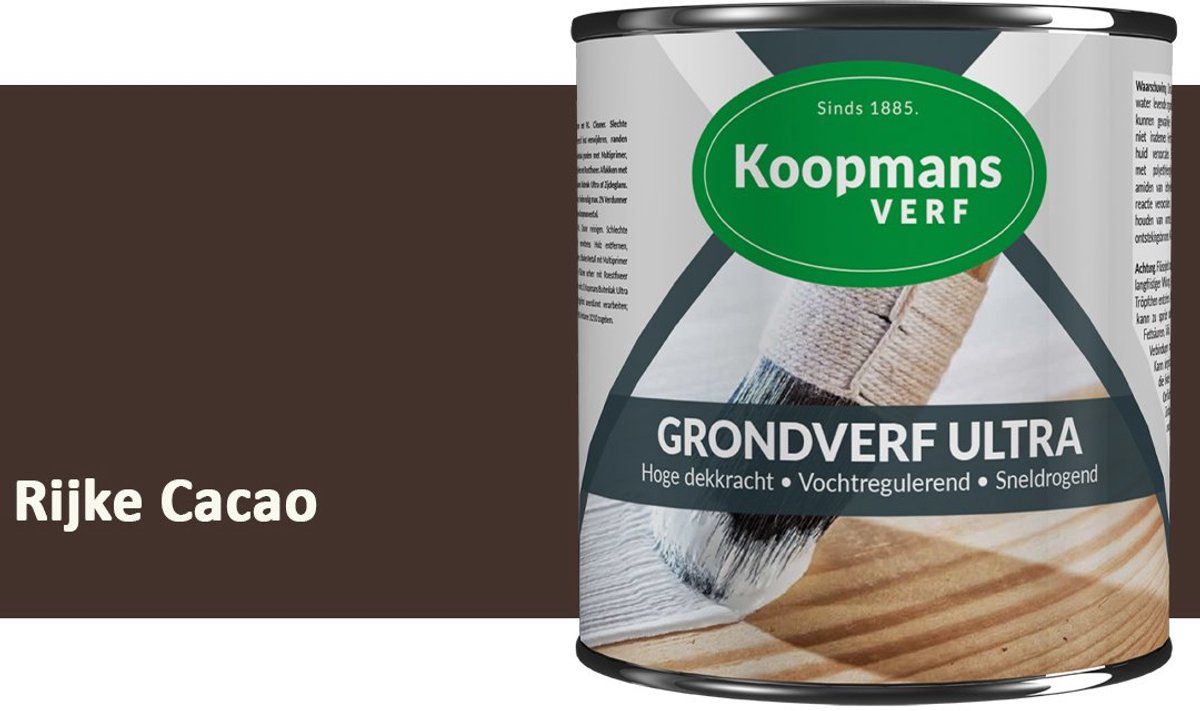 Koopmans Grondverf Ultra – Grondverf Hout & Metaal Binnen en Buiten – Vochtregulerende Primer – Hoge Dekking – Zijdeglans – Rijke Cacao – 750 ml
