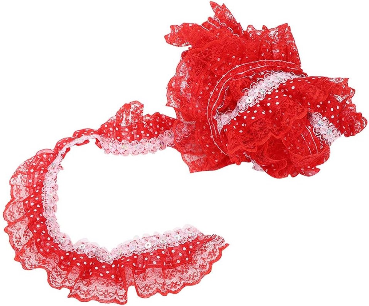 5 Yards Lace Trim, 4.5cm Breedte Printing Dots Geplooide Trim Mesh Lace Ribbon, Verstoorde Geplooide Lace Fabric Trim voor Applique Trimmen Craft Naaien(rood)