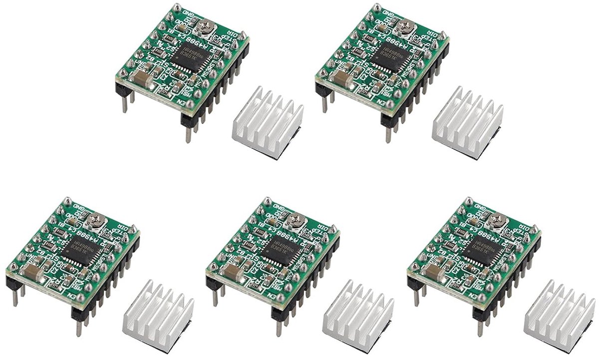 5 Stuks A4988 Stepstick Stepper Motor Driver Module + Heat Sink voor 3D printer RepRap, Groen