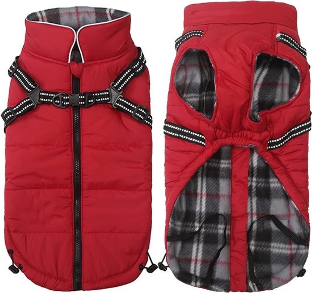 Fleece hondenkostuum en snowsuit - met harnas en katoenen voering - voor kleine en middelgrote honden - Rood - XXLarge - Voor Halloween en Kerst