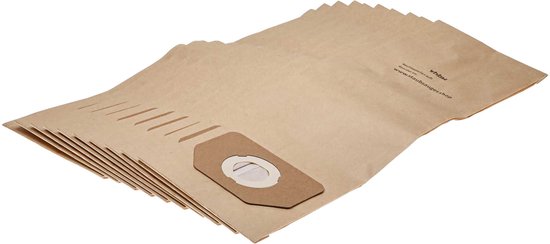 Stapel bruine vhbw stofzuigerzakken met kartonnen aansluiting, tekst vermeldt www.staubsauger.shop.