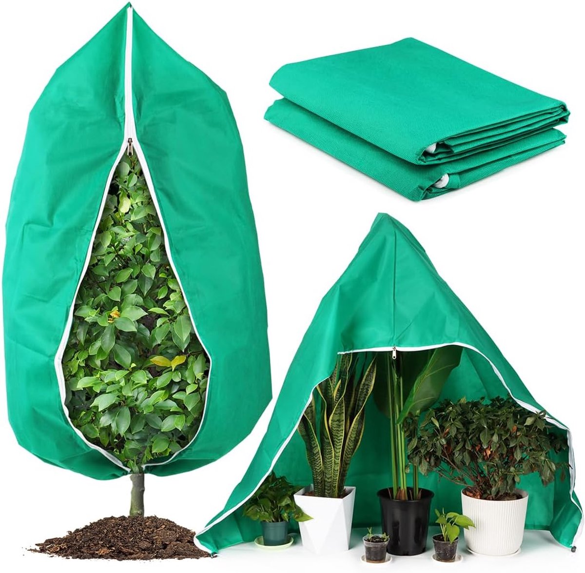 YAGXIG 2-delige plantenbeschermingsset - Plantenbeschermer - Tuinbescherming en isolatiehoes - Vorstbeschermingshoes voor groene planten - Geschikt voor bomen, struiken en potplanten in de winter - Herbruikbare plantenhoes met geïntegreerd trekkoord