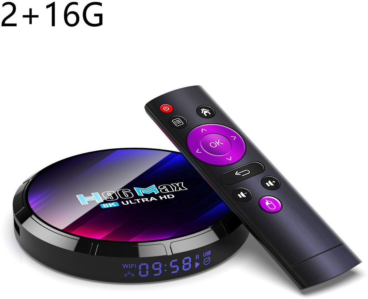 TEKROA® Android 13 TV‑box - Android Streaming Box - 2GB RAM 16GB ROM - 8K Ultra HD - Dual‑band WiFi 2,4G/5G - Bluetooth - Mediaspeler met afstandsbediening