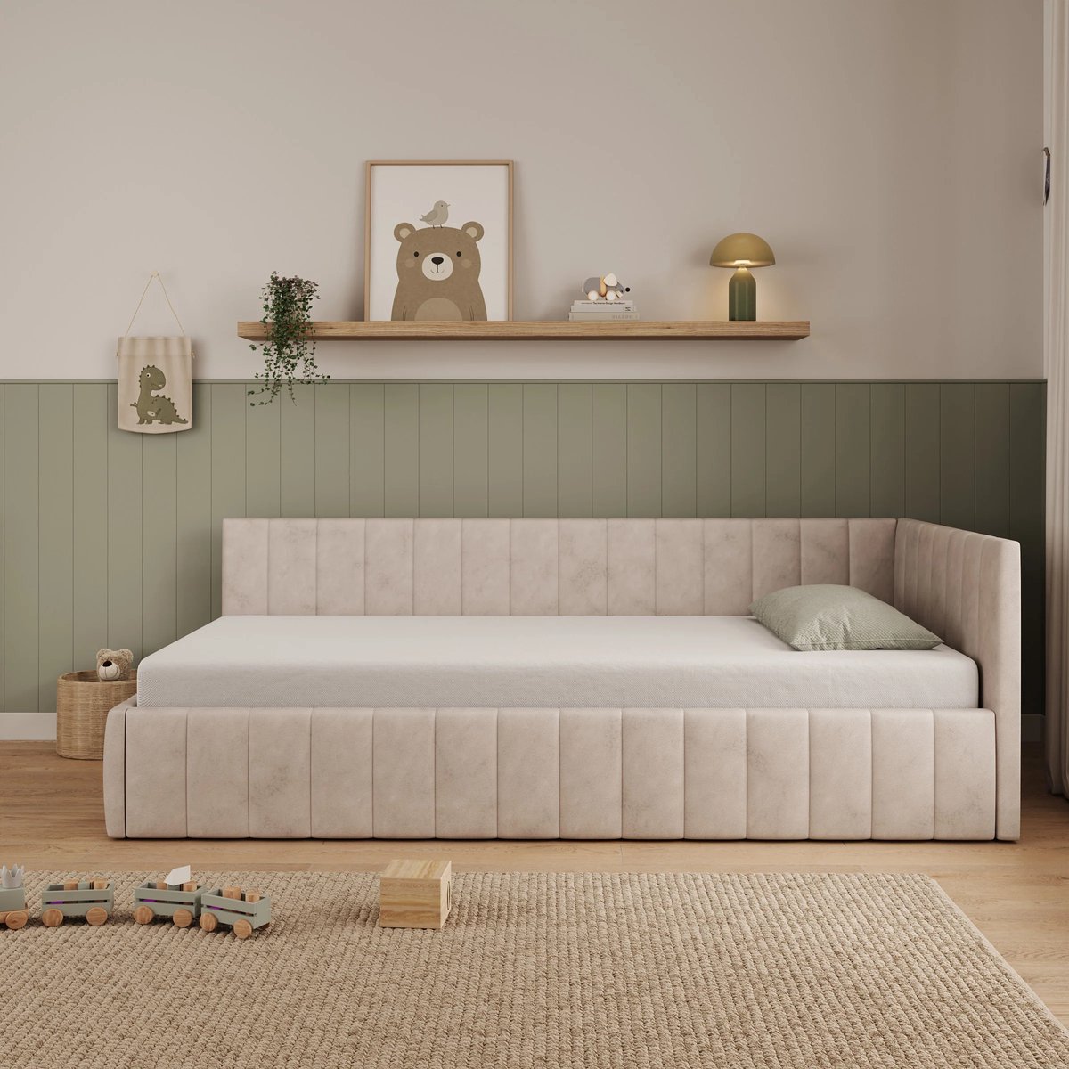 MEUBELLA Kyro - Eenpersoonsbed - Teddystof beige - 90x200 cm