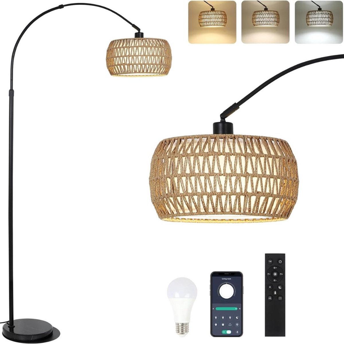 DailySupplies® Booglampen Staand Voerlamp - Vloerlampen Woonkamer - Zwasrt Stijl1
